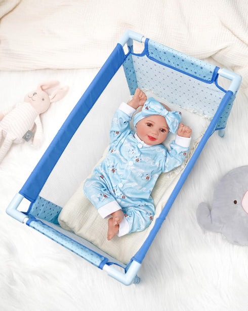Set 18 Inch BABESIDE Baby Doll Crib for Dolls, Foldable Baby Doll Bed Playpen Toy Crib with Storage Bag for Reborn Baby