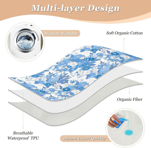 siphylline 52" 34" Blue Round Flower Spring Extra Large Resuable Changing Pad Covers Highly Absorbent Potty Training