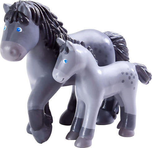 Momma Playset HABA Little Friends and Baby - Cassandra Horse and Cleo Foal Chunky Plastic Farm Animal Toy Figures