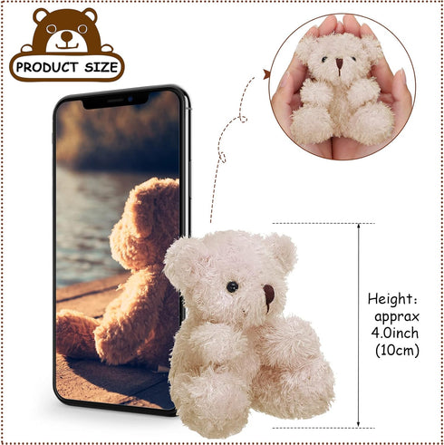 Threan 8 Pcs Mini Plush Bears, 4'' Small Stuffed Animal Toys for Keychain Baby Shower Party Favors, Apricot