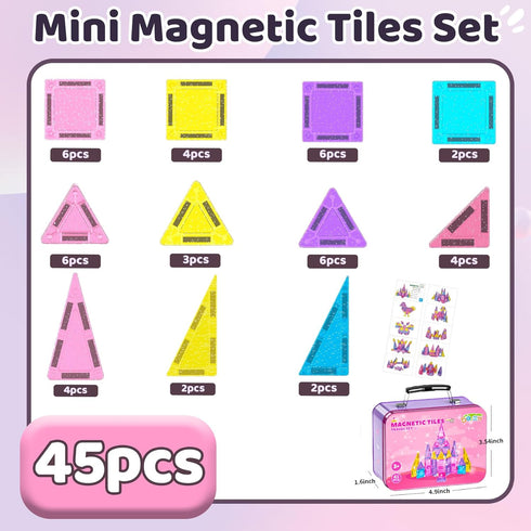 Set 4-8,Ideal SKTMYY Travel Magnetic Tiles for Girls,Pink Mini Portable Magnet Toys with Iron Case,Travel Toys for Kids