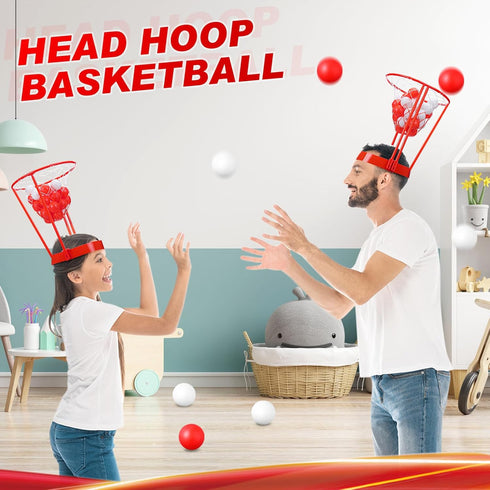 Libima 12 Pcs Head Hoop Basketball Party Game Set for Kids and Adults, Portable Adjustable Headband with Balls for