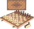 AMEROUS 15 Inches Wooden Chess & Checkers Set with Upgraded Weighted Pieces, 2 Extra Queens, Storage Slots