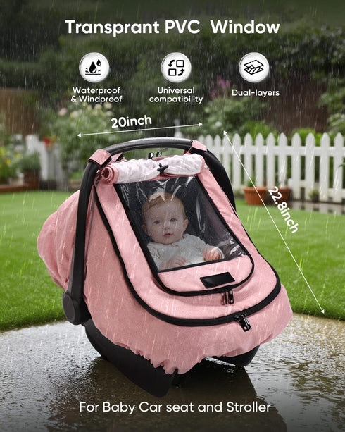 2-Layer TinlyFinly Waterproof Car Seat Cover for Baby, Car Seat Rain Cover with Clear Window & Sunshade & Mesh Cover