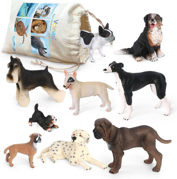 Volnau Dog Figurines, 9PCS Mini Puppy Figures for Kids, Educational Cake Topper Set for Toddlers Decorations
