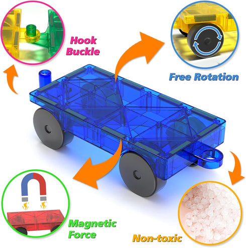 Set, 4 4-8 3-5 3+ Magnetic Tiles Cars Construction PCS Magnet Cars Magnetic Building Blocks Toy for Kids Ages Magnet