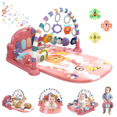 GUGUKUKU Baby Gym Play Mat, Piano Kick and Play Lights and Music Tummy