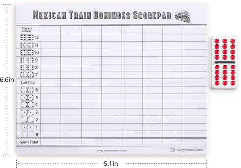 50 Yellow Mountain Imports Mexican Train Dominoes Scorepad - Sheets
