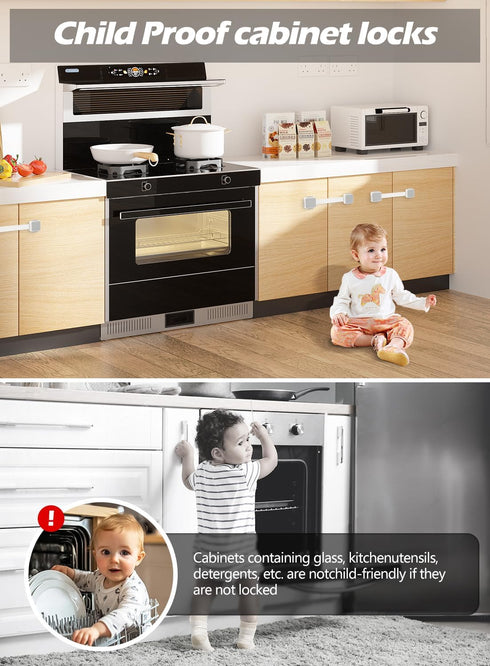 TTMALL 6 Pack 3M Baby Proofing Safety Locks Child Safe for Cabinet Drawer Fridge Oven Dishwasher Doors, Toilet Seat