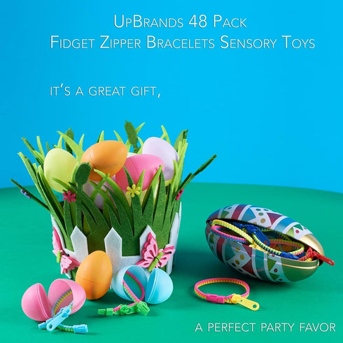 UpBrands 60 Party Favors for Kids, Friendship Zipper Bracelets 7 1/2”, Fidget Toys for Valentines, Birthday