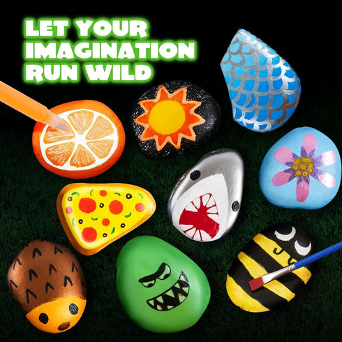 JOYIN 12 Rock Painting Kit - Glow in The Dark Rock Kit for Kids Ages 6-12, Art Supplies for Birthday Party Gift