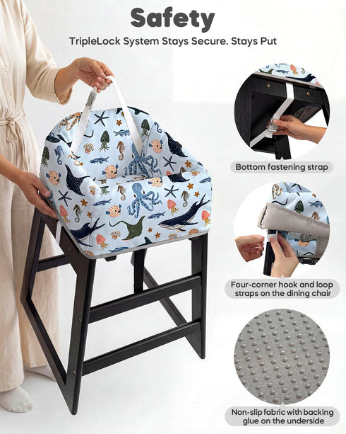 mamatepe 2-Point Baby High Chair Cover with Strap Pads & Harness - Machine Washable, Waterproof, Portable