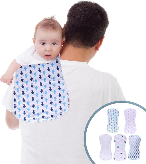 ELEOUTI 5pcs Unisex Cotton Burp Cloths Soft Absorbent Newborn Feeding Towels Printed Patterns for Drool and Spit-up