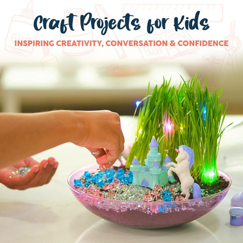 Bryte Light Up Unicorn Terrarium Kit for Kids - Grow Plant, Castle, Paint Set, Fairy Garden Lights, Arts & Crafts