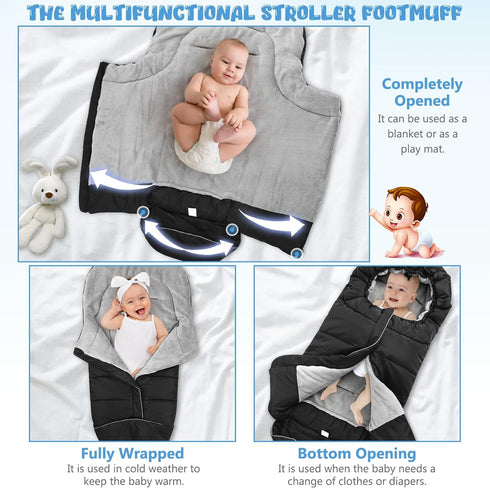 Pugwoy Universal Baby Footmuff for Strollers,Stroller Cover for Winter with Hooded Design,Waterproof and Windproof