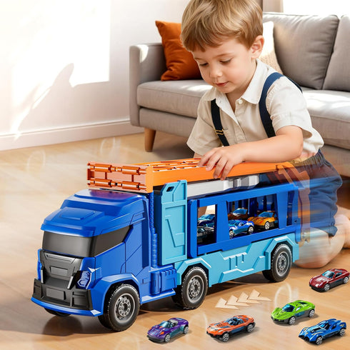 XINNOVEL Set 3 4 5 6 12 3 4 5 6 7 8 Truck Toys Car Track for Years Old Boys, Carrier Truck Transporter Car Race Track