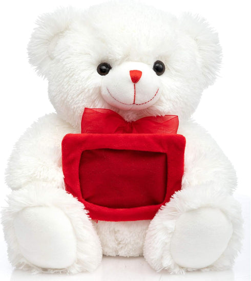 HollyHOME Teddy Bear Stuffed Animal Plush Bear - 12 Inches White with Red Bow - Christmas Valentine's Day Gift