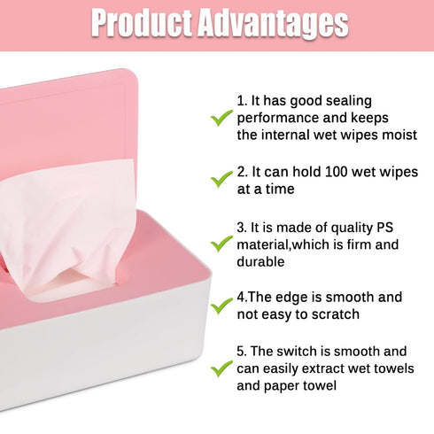 NOVWANG Wipes Dispenser, Baby Wipe Holder, Refillable Container for Bathroom Wipes, Pink