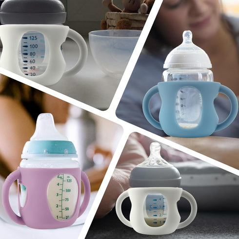 NEMTMCUA 6Pcs 120ml Baby Bottle Sleeves, Drop Resistant Glass Protection Sleeves with Handles for Avent Baby Bottles