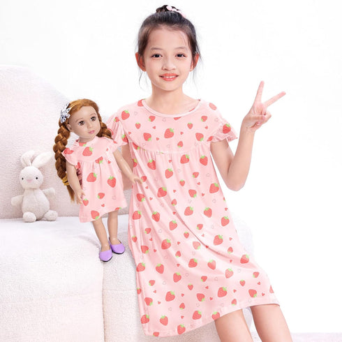 18" ICOSY Matching Doll & Girls Nightgowns Clothes Girls Pajamas Sleepwear Outfit for Kids and Girl Doll