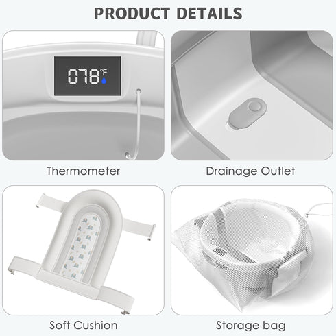0-36 Himold Collapsible Baby Bathtub for Newborn to Toddler Months, Spacious Foldable Infant Bath Tub with Thermometer
