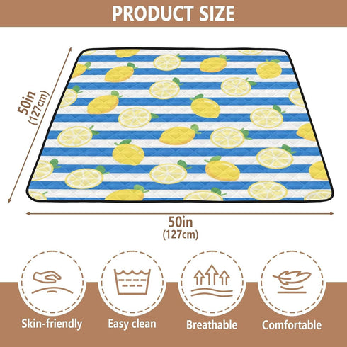 EtherSpher 1-Piecing foldablummy 50'' 50''alfombras Blue White Striped Fruit Lemon Large Non-Slip Thick Play mat