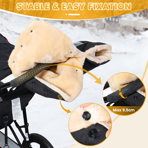 Cozy Orzbow Faux Sheepskin Gloves for Stroller with Phone Pockets, Winter Extra Thick Mittens for Baby Stroller
