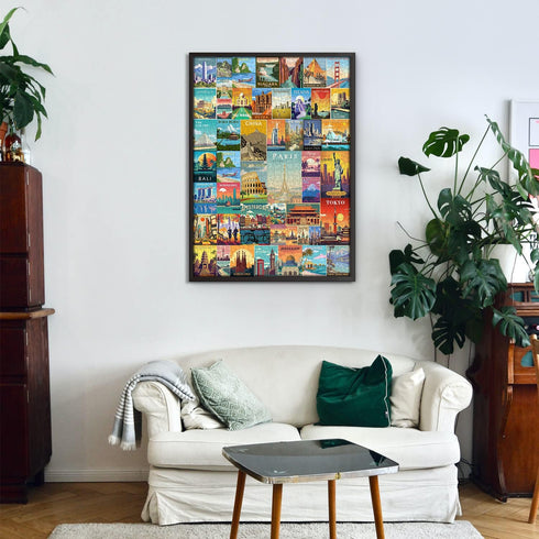 Vintage World Travel Puzzles for Adults 1000 Piece, Colosseum Eiffel Tower Landscape Poster Puzzle