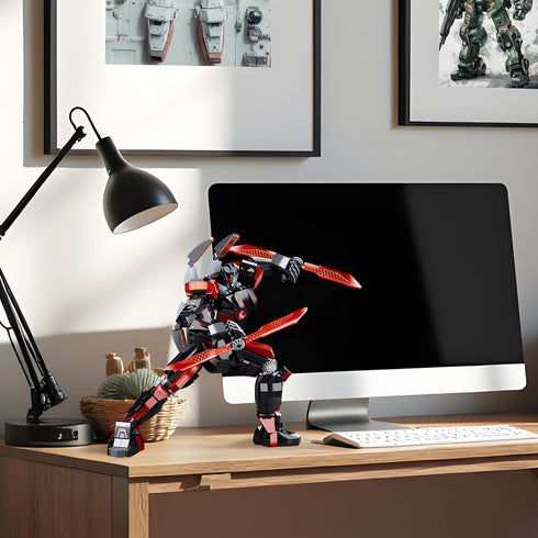 LQPFBSM Set 585 2 Black Wanderer Mech Building Pieces Dark Robot Action Figure with Weapon Modes Ronin Destroyer Model