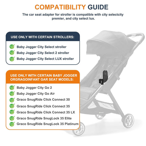 Henkgo 2, Car Seat Adapter Compatible with Baby Jogger City Select, City Select and City Select LUX Strollers for Graco