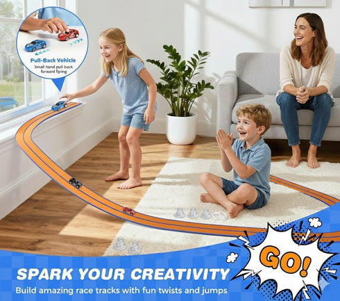 15 Set 2 3 Ft Flexible Race Track for Kids, DIY Car Track with Toy Cars & Suction Cup Ramps, Easter Basket Stuffers