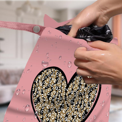 VBCVBGFH 4 Pack Leopard Heart Cute Leopard Wet Bag Waterproof Reusable Wet Dry Bag for Swimsuit Clothes Cloth Diaper