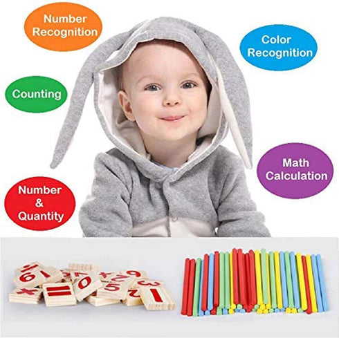 Counting Number Blocks and Sticks, Montessori Toys for Kids Learning, Educational Wooden Rods with Storage Tray