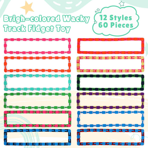 60 Packs Color,48 Sotiff Wacky Track Fidget Toy Fidget Links Colorful Snake Toy Gift for Kids Adult Autism Stress