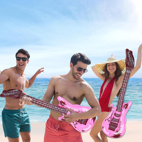 6Pcs Inflatable Pink Guitars - Rock Star Toys Musical Instrument Party Props for 80s 90s Birthday Carnival Supplies