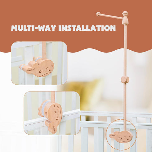 31 Inch, 360 Wooden Baby Crib Mobile Arm, Solid Beech Wood, Rotatable, Whale Design, Adjustable, Anti-Slip, Mobile