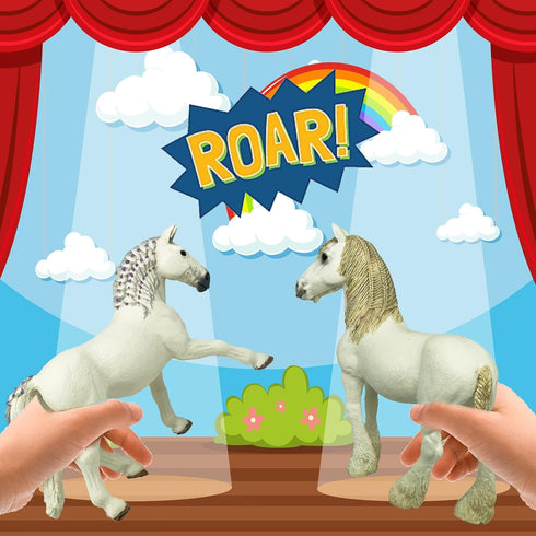Gemini&Genius 3Pcs Horses Toy, Farm Animal Playset, Mare and Stallion with Baby Action Figures for Kids