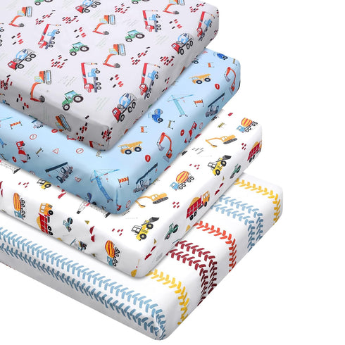 VitalCozy 4 Pcs Construction Truck Crib Sheet Set Baby Sheet Newborn Bedding