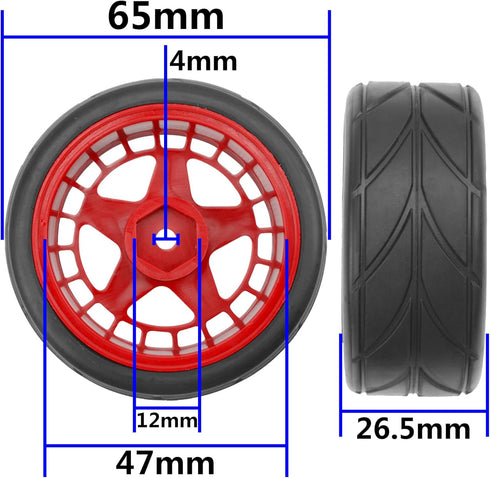 ShareGoo RC OD 2.55" Nylon 12mm Hex Wheels & Rubber Tires Set for Traxxas Tamiya Sakura HSP Redcat 1/10 RC On-Road