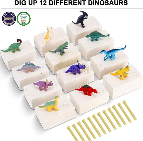 12 Pack: 3D Sets, Dinosaur Excavation Kits for Kids, Dino Dig Kits, Dig a Dinosaur Fossil and Figure Bulk Science