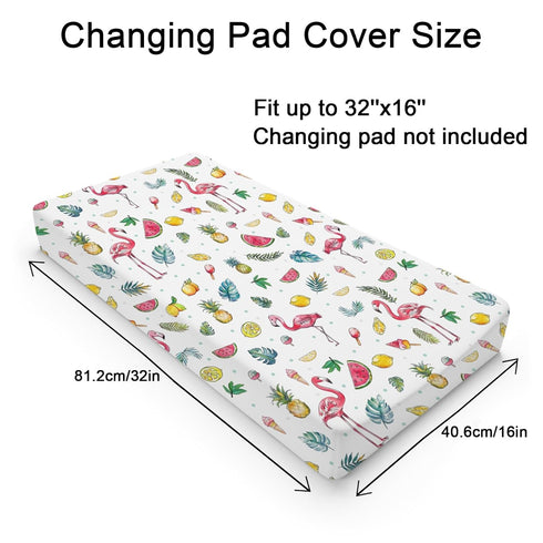 Watercolor Summer Flamingo Changing Pad Covers Lemon Pineapple Watermelon Tropical Leaves Baby Diaper Changing Pad Sheets for Boy Girl Birds Soft Stretchy Diaper Changing Table Cover Mats 32''x16''
