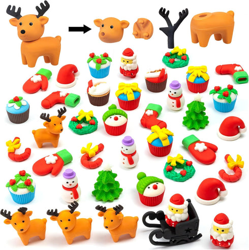 YGAOHF 60 PCS Cute 3D Animal Puzzle Christmas Erasers for Kids Bulk, Desk Pets for Classroom Rewards, Party Favors,
