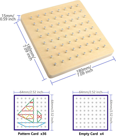 36Pcs 8x8 Thoth Montessori Wooden Geoboard Mathematical Manipulative Material Array Block Geo board with Pattern Cards