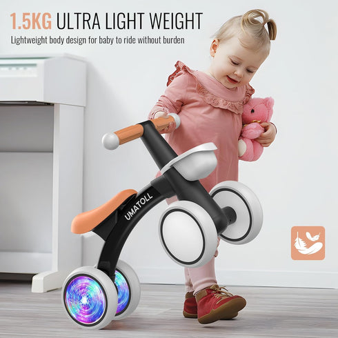 1 12-24 Umatoll Colorful Lighting Baby Balance Bike Toys for Year Old Boys Gifts, Adjustable Seat Baby Walker, One Year