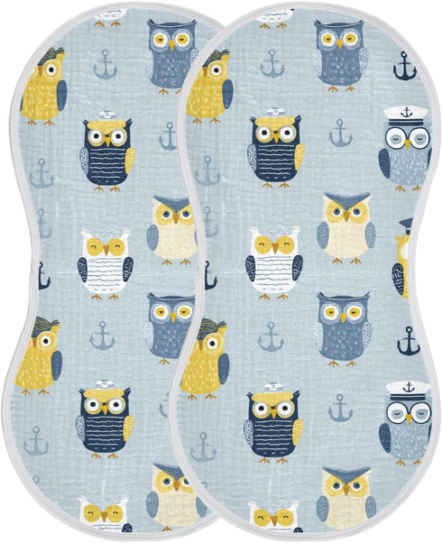 decor gift 4 Pack 22x11in Cotton Muslin Burp Cloths Breathable Funny Ocean Owl Blue washcloth for Newborns boy and Girl