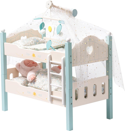 ROBOTIME Baby Doll Bunk Beds, Wooden Doll Cribs for 18 inch Dolls