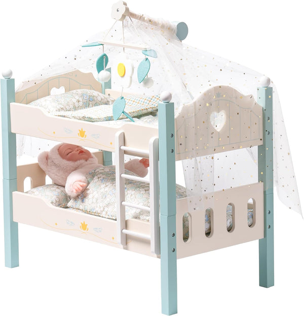 ROBOTIME Baby Doll Bunk Beds, Wooden Doll Cribs for 18 inch Dolls