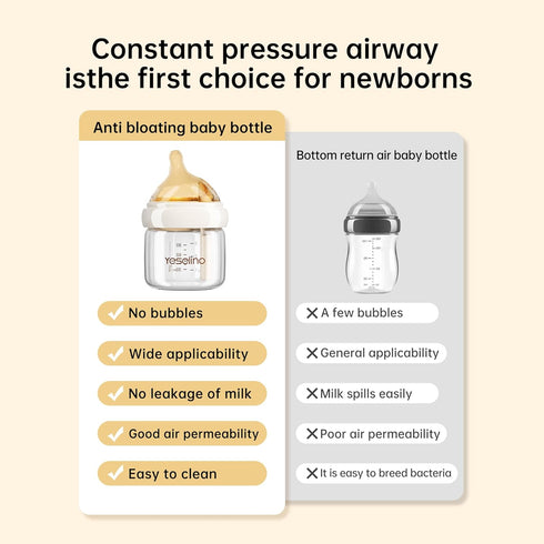 3 oz 5 oz 0-6 2 Pack 4pcs Natural Nursing Glass Baby Bottle - with Anti-Colic Vent System - BPA-Free, and with Slow