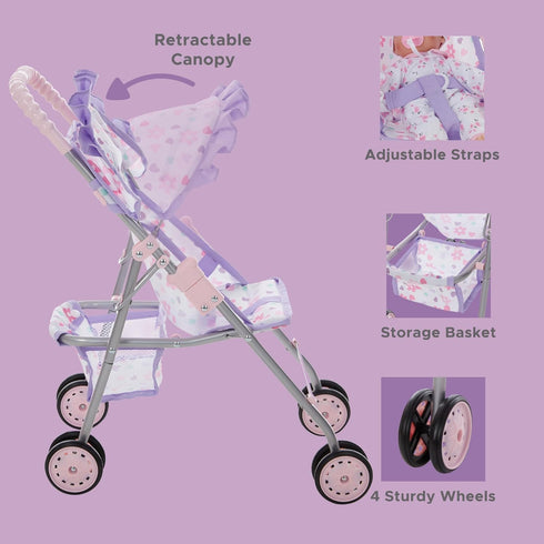 Dolls To Play Baby Doll Stroller for Girls, Toddler Play Toy Doll Buggy Carriage Foldable with Canopy Storage Basket