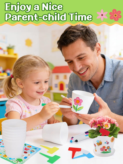 24 Set Cosweet Paintable Flower Pot Craft Kit - with Watercolor Pens, Plant Labels, and Stickers DIY Gardening Gift